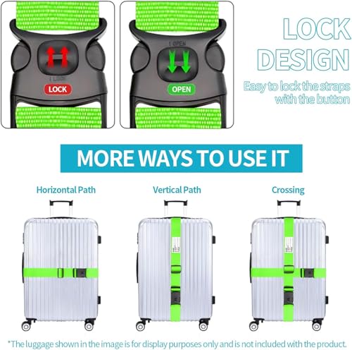 Image of BILIONE Luggage Straps Adjustable Suitcase Belt, Lockable Against Accidental Opening, Easy to Identify Travel Accessories, Add a Bag Connector Holds Suitcase (Versatile Black, 2 Pack)