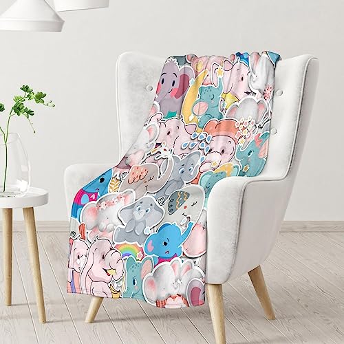 Elephant Blanket Gifts - 50"x60" Cute Throw for Women Girls - Colorful Soft Fuzzy Blankets for Bed, Couch & Living Room