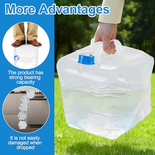 Pack de 2 Contenedores de Agua Plegables con Grifo, BPA Free, Seguro para Alimentos, Ideal para Camping y Excursiones, 10L/5.3 Galones miniatura 3