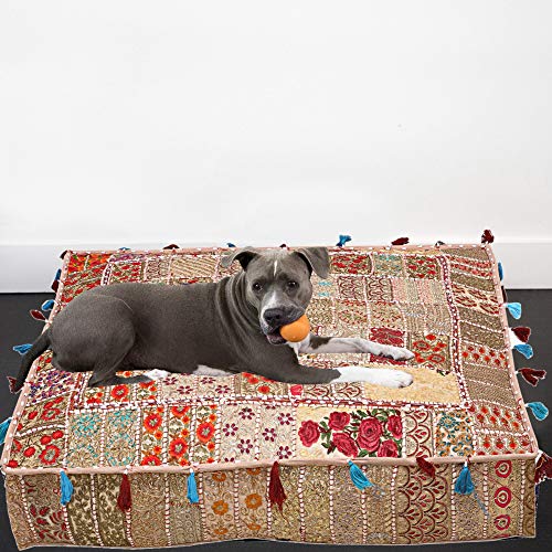 The Art Box - Floor Decorative Handmade Square Cushion Cover Patchwork Vintage Large Pillow Case Covers Indian Home Decorative Footstool Dog Mat (35 Inch Approx.) #TOP26