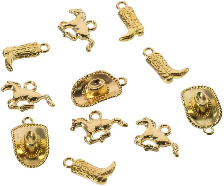 60Pcs Western Themed Cowboy Charms, 3 Styles Alloy Gold Western Cowboy Charms Horse Boot Hat Pendants for Jewelry Making - Image 2