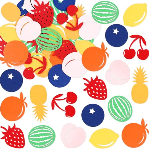 Image of 240Pcs Double-sided Fruit Confetti Strawberry Blueberry Peach Orange Lemon Cherry Pineapple Table Confetti Colorful Paper Fruits Table Decorations for Baby Shower Fruity Birthday Party Confetti