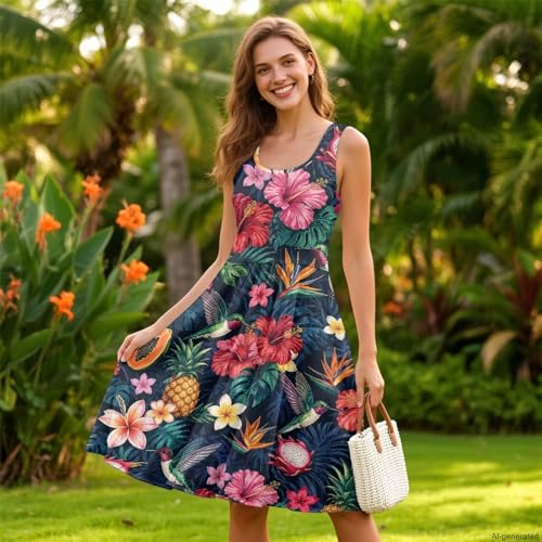 Image of TOADDITDO Womens Summer Sleeveless Tank Dress with 2 Side Pockets XS-4XL Plus Size