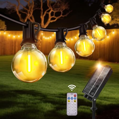 Woowtt Guirlande lumineuse solaire d'extérieur avec 25 + 2 ampoules LED G40 incassables, 8 modes,...