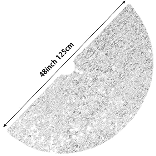 Amzlokae Silver Tree Skirt Sequin Tree Skirt 48 Inch Silver Christmas Tree Skirt Glitter Halloween Tree Skirt Xmas Tree Skirt Sparkle Christmas Tree Skirt Holiday Decorations Tree Skirt Kit #TOP1