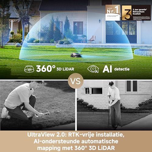 MOVA LiDAX Ultra 1200 robotmaaier, RTK-vrij & automatische mapping met 360° 3D-LiDAR & AI-beeldherkenning, maaien tot op 5 cm van de rand, huisdiervriendelijke modi, U-vormige efficiëntie - Afbeelding 4
