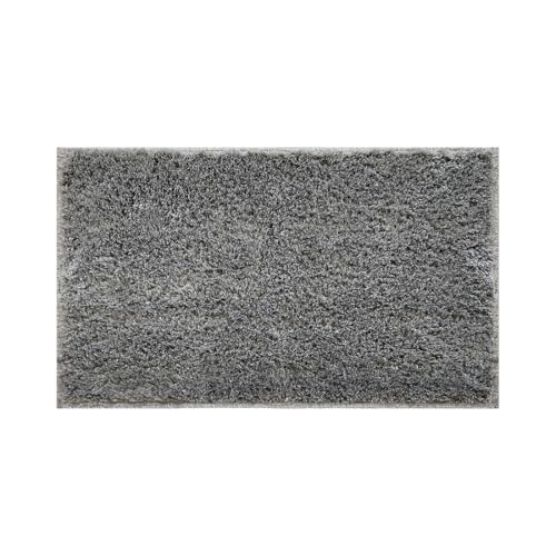 Acomoda Textil – Alfombra de Baño Suave y Absorbente para Ducha 44x75 cm. Alfombrilla de Pelo Antideslizante y Gruesa de Bañera Lavable y Cómoda. (1 Unidad, Pelito Gris)