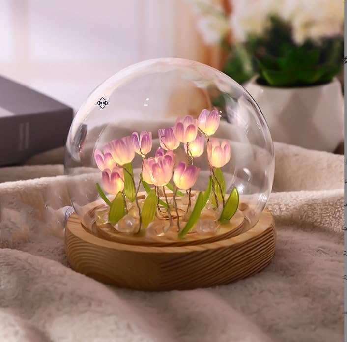 One94Store Tulip Lamp LED Night Light Decoration Lamp Glass Artificial Tulips Table Lamp for Bedroom, Livingroom, Birthday, Anniversary Gift (8 cm, 10 Flower, Purple)