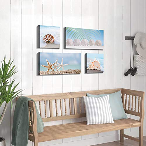 Artistic Path Beach Scene Canvas Picture Artwork: Starfish & Seashell On Seaside Wall Art Painting Print For Living Room (Overall 36" W X 24" H, Multi-Style) #TOP2