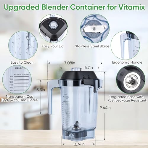 For Vitamix Blender Pitcher 48oz, Commercial Blender Replacement Quiet One VM0145 VM0100A 36019 15978 16016 BarBoss Drink Machine Advance Upgrade VM0100A Jar Container Cup for Vitamix, 5 YR Warranty