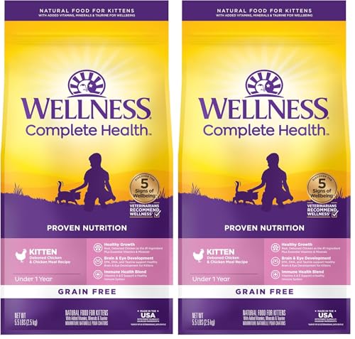 Image of Wellness Natural Pet Food Complete Health Natural Grain Free Deboned Chicken & Chicken Meal Dry Kitten Food, 5.5 Pound Bag (Pack of 2)