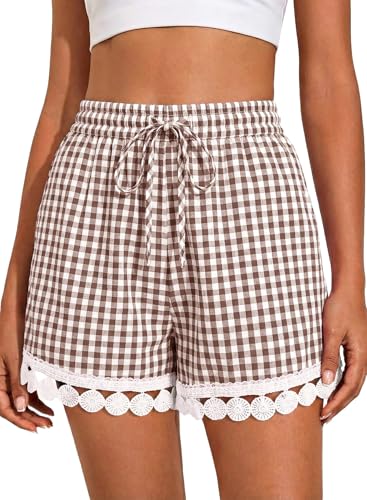 Image of Dokotoo Womens Shorts Summer Casual Loose Elastic Waist Drawstring Lace Boho Beach Cover Up Shorts