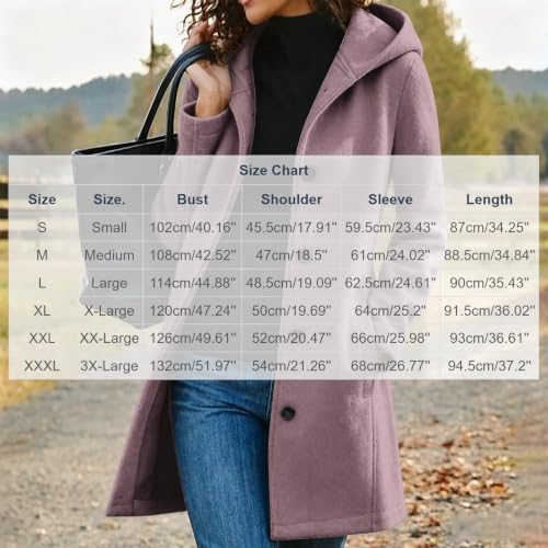 Winter Pea Coats for Women Hooded Single Breasted Long Trench Coat - image 3