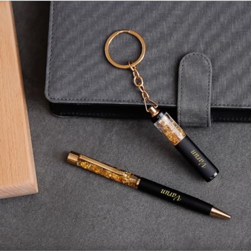 Image of ncgifts Customized Keychain Gift Set | Personalized Metal with Name Engraving | Gold Flakes & Keychain Combo | Custom Name for Men & Women | Ideal for Corporate & Birthday Gifting