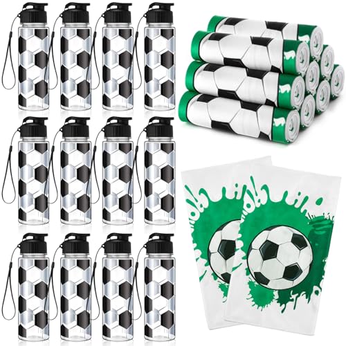 Reallnaive 24 Pcs Sports Water Bottle Cooling Towel Set Include 12 Reusable Plastic 17oz Squeeze Biking Water Bottle Tumbler 12 Ice Towel Breathable 40x12 Cooling Towels for Team Gift (Soccer)