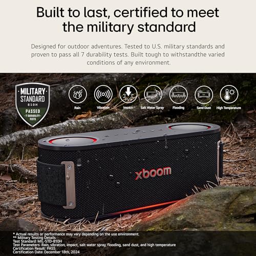 Image of LG XBOOM Bounce Wireless Portable Bluetooth Speaker, Upward Dual Passive Radiators, AI Sound, AI Lighting, 30Hrs Playtime, Bass Boost, IP67 Water & Dustproof, Built in Power Bank, Carrying Strap