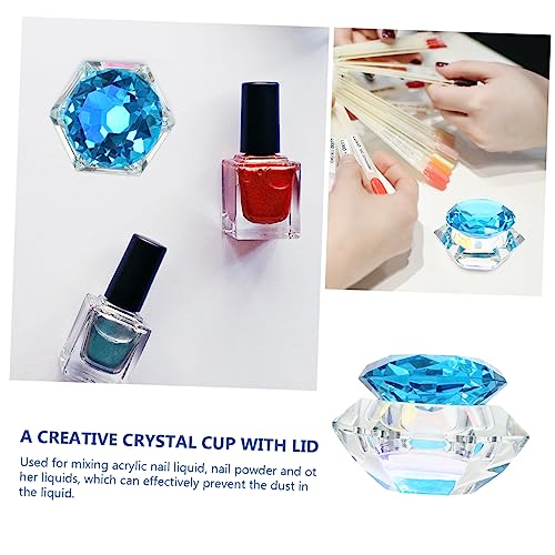 Taza de cristal octagonal con tapa para mezcla de líquidos de uñas miniatura 5
