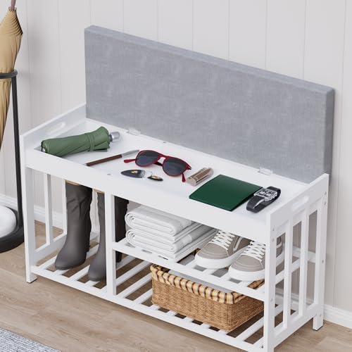 APRTAT 3-Tier Bamboo Shoe Rack Bench, Shoe Storage Organizer Bench, Entryway Bench, Shoe Rack for Front Door Entrance, Entryway Bathroom Bedroom - Thumbnail 3
