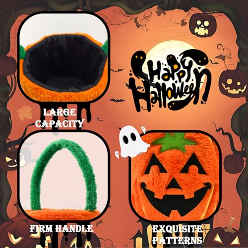 Image of Dia 7.9 inch * H 15.7 inch, Plush Halloween Baskets Trick or Treat Bags Halloween Candy Bucket, Gift Bucket for Party Favor Supplies (2Pcs-Pumpkin&Black Bat)