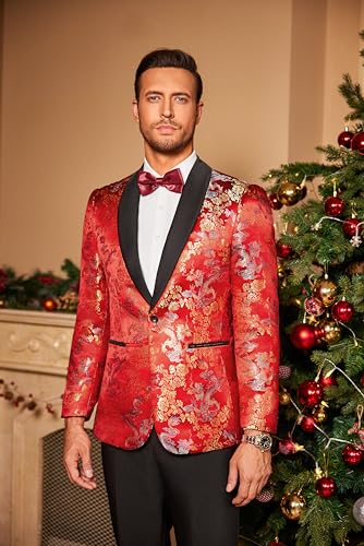 COOFANDY Men's Floral Tuxedo Jacket Luxury Embroidered Stylish Suit Blazer Jacket for Wedding Party Dinner3