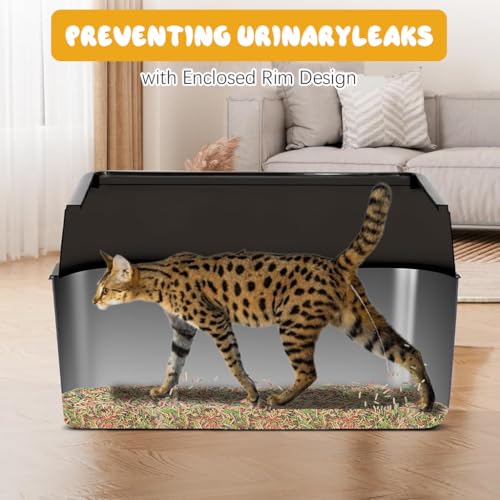 Image of Qpets Stainless Steel Cat Litter Box - Open Large Size with Scoop & High Fence, Anti-Splash Design - 50x23x35CM