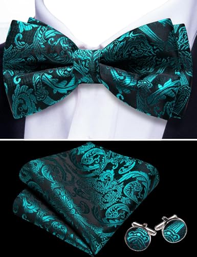 Image of YOHOWA Mens Bow Tie Set Paisley Coloful Pre-tied Bowties Adjustable with Handkerchief Cufflinks Wedding Prom Party