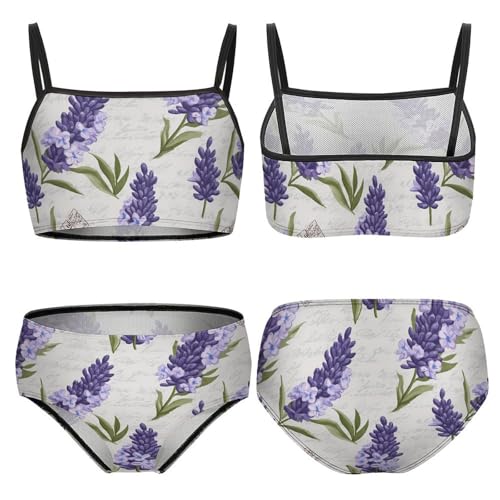 Vintage Lavender Floral Flowers Girls Swimsuits Two Piece Bikini Sets Beach Sport Swimwear Bathing Suit3