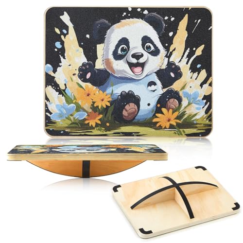 Vertintong Wooden Balance Board 360° Rotation with Crossed Base Wobble Board for Physical Therapy,standing Desk,core Strength - Children Easter Gift(Panda)