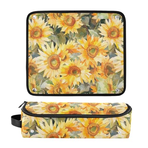 Bolsa de viaje para herramientas de cabello con pintura de girasol, con tapete resistente al calor para planchas, rizadores y alaciadoras miniatura 3
