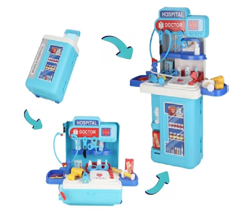 Serena & Jewel Kit de médecin pour enfants 2 en 1 avec table debout et chariot