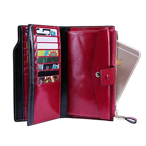 Itslife Womens Wallet RFID Blocking Large Capacity Luxury Wax Genuine Leather Wallets Clutch Wallet Ladies Card holder
