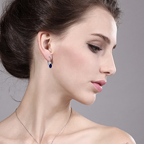 Gem Stone King Drop Leverback Earrings for Women | 925 Sterling Silver | Gemstone Birthstone and White Created Sapphire | Oval 6X4MM and Round 2MM | 3/4 Inch2