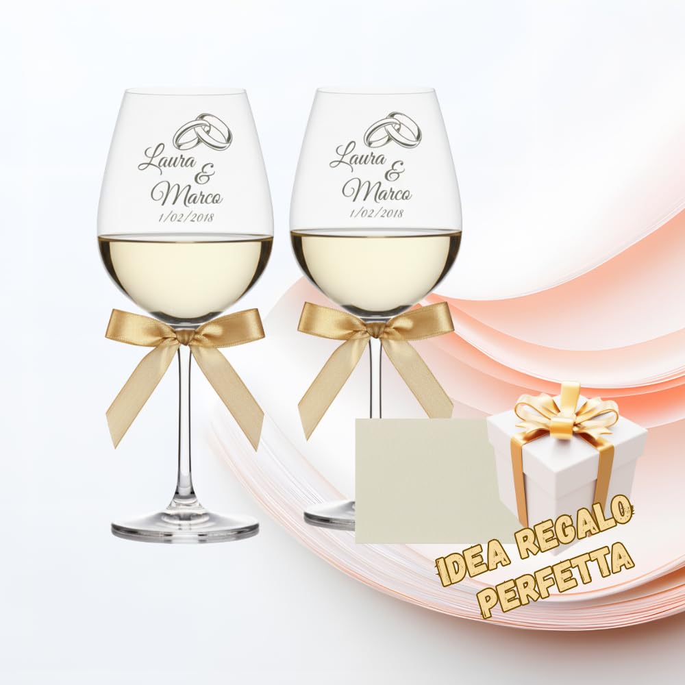 Lasertricks - Calici da vino con Scatola legno - Personalizzati con Nomi – Idea Regalo San Valentino, Anniversario o Matrimonio – Bicchieri da Vino – Personalizzabili
