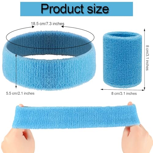 Image of 18 Pcs Sweatbands Headband Wristband Set Colorful Striped Terry Cloth Sports Athletic Gym 80s Sweat Headbands