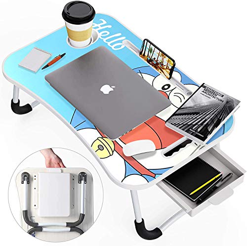 Image of Utilite? Smart Home Multi-Purpose Foldable Laptop Bed Table Lap Desk Stand Storage Drawer Cup Holder Slot, Notebook Holder, Bed Tray Laptop Desk Size: 60 X 40 X 27 cm (Molded Cartoon Blue)