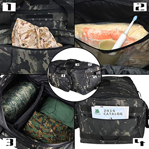 Warrios Product Wheeled Deployment Bag Military Tactical Trolley Duffel Bag,Rolling Luggage for Heavy-Duty Camping,Hiking(Black Multicam)