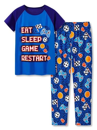 Beezizac Little Big Boys Pajamas Cozy Short Sleeves & Pants Cool 2-Piece PJ Set Kid Sleepwear Size 6-18