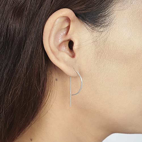 Boma Jewelry Sterling Silver Geometric Semi-Circle Pull Through Wire Threader Hoop Earrings2