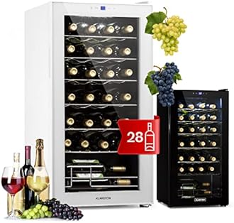 Klarstein Free-Standing Wine Cooler Drinks Fridge, 74L Single Zone Wine Fridges, Wine Prosecco & Beer Bottles, Wine Fridge with Glass Door, Indoor/Outdoor Bar Fridge and Wine Cooler, 28 Bottles