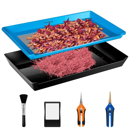 VIVOSUN Heavy Duty 2-in-1 Trimming Tray Dry Sift Screen Set with 150 Micron Fine Mesh Screen and 2 Trimming Scissors Blue