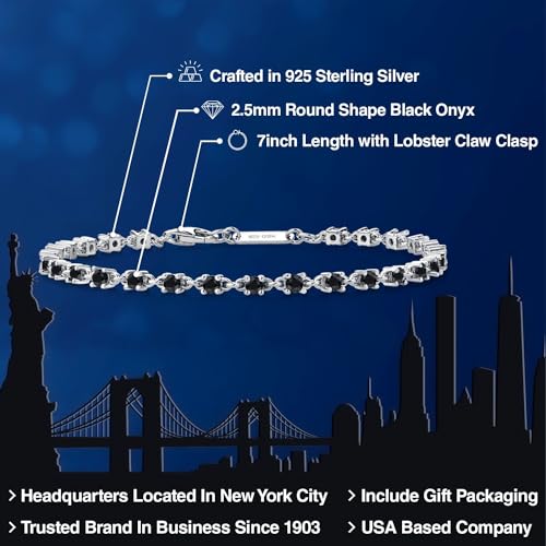 Gem Stone King Black Onyx Tennis Bracelet for Women in 925 Sterling Silver | 1.62 Cttw | Round 2.5MM | Gemstone December Birthstone | 7 Inch2