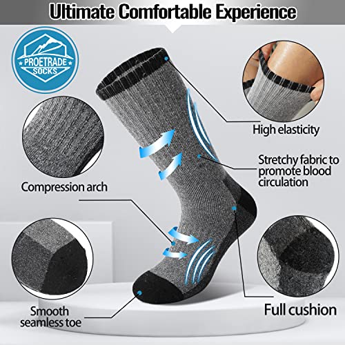 Proetrade Merino Wool Hiking Socks For Men & Women Thermal Warm Winter Crew Thick Cushion Boot Work Stockling Stuffers Gift Socks 4 Pairs (Black，L #TOP1