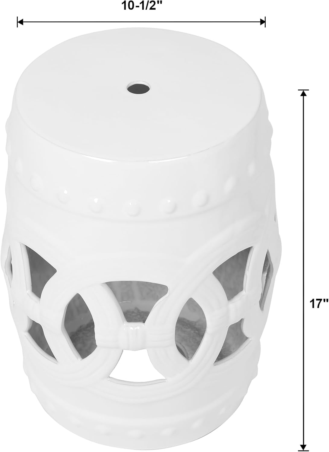 Kichae Garden Stool Lucky Coins 17" Chinese Ceramic Drum Indoor/Outdoor, Bohemian Chic, Coastal, Cottage, French Country, Traditional, Spill-Proof, Living Room, Garden Room, Patio, White