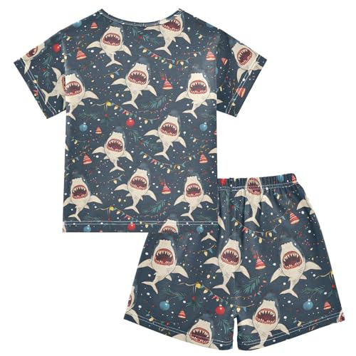 ALAZA Shark Merry Christmas Pajamas Short Sleeve 2 Piece Sleepwear Top and Bottom Pajama Set Unisex2