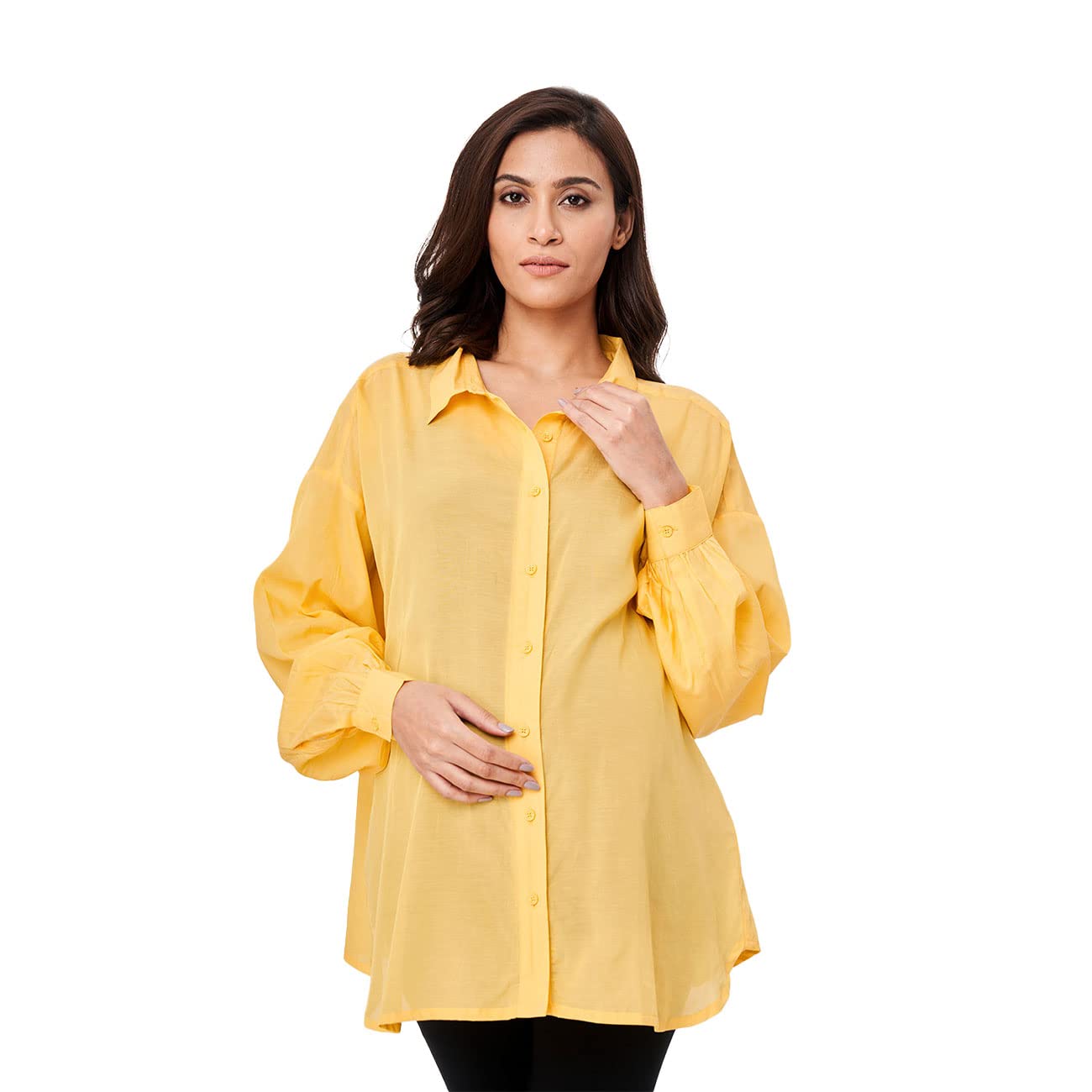 ED-A-MAMMASustainable Full Sleeves Maternity Shirt - Yellow