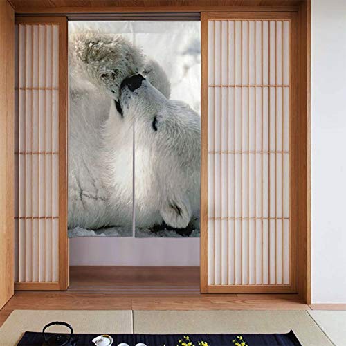 のれん おしゃれ 目隠し 暖簾 和風 ちいさいしろくま 玄関カーテン ロング 遮光 断熱防寒 間仕切り のれん 玄関 キッチン リビング 飲食店 出入り口 幅86cm×丈143cm