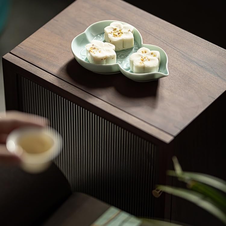 Bandeja de cerámica para Servir té, Bandeja roja para Pasteles, Bandeja Ligera de Lujo para Frutas, Soporte para ollas de Estilo Chino, bandejas para Preparar té en seco para Comer en el Regazo (B)