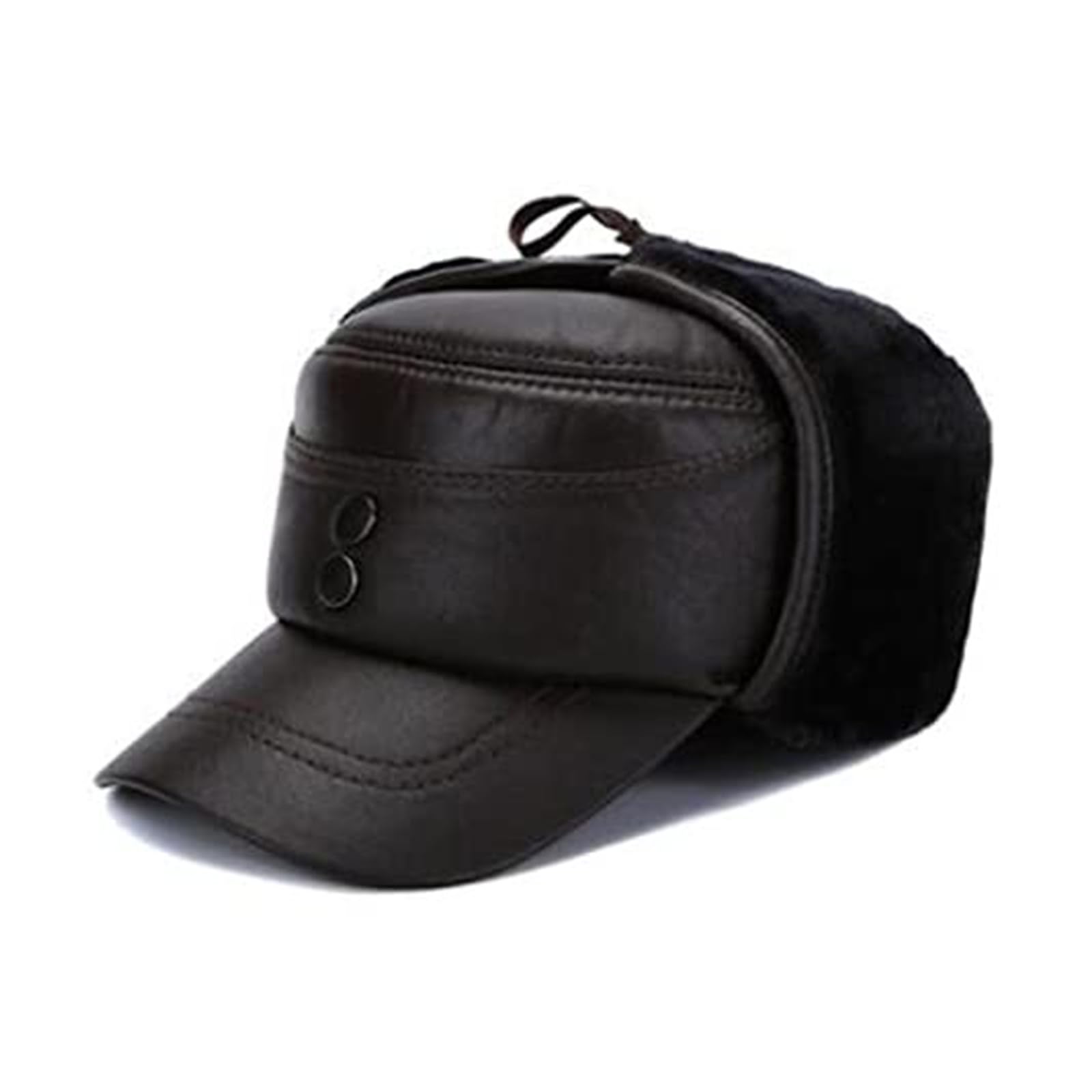 Adjustable Genuine Leather Flat Cap for Men - Warm Autumn Winter Hat (Black, 55-56cm)
