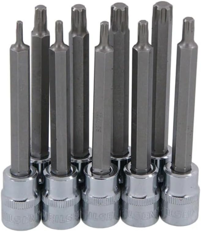 Neilsen CT5499 9pc 3/8in Dr Long Star Plus Security Bit Set Extra Long 48mm 6 Point Socket Bits TP10 TP15 TP20 TP25 TP27 TP30 TP40 TP45 TP50