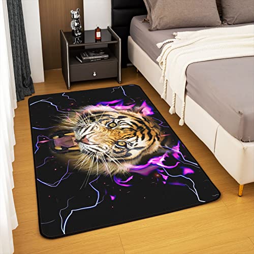 Loussiesd Tiger Indoor Floor Mat Lighting Tiger Decor Carpet Kids Wild Animal Living Room Rugs Wildlife Safari Cat Print Accent Rug Living Room Rugs Area Rug 100X150cm - Image 4
